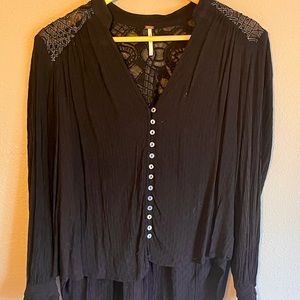 FREE PEOPLE button up black blouse